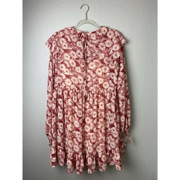 FREE PEOPLE Mini Dress Floral Cream Red Ruffle size L - Picture 3 of 8